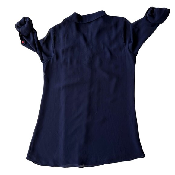 VTG Tunique Tunic Top Medium Floral Embroidery Roll Tab Sleeve Front But… - Picture 9 of 12